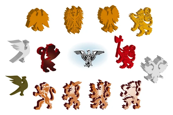 Heraldische leeuwen en adelaars illustratie — Stockvector