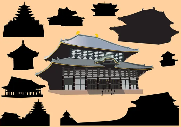 Ensemble de pagodes isolées — Image vectorielle