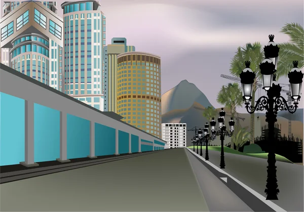 Bâtiments modernes près de la rue dans la ville du sud — Image vectorielle