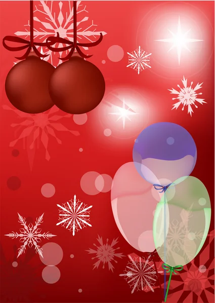 红色圣诞树装饰品和气球 — 图库矢量图片