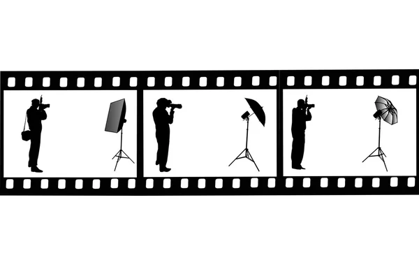 Photographer silhouettes in film on white — Stock Vector