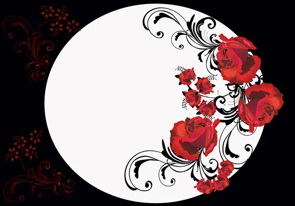 Flores de rosa roja y rizos darck — Vector de stock