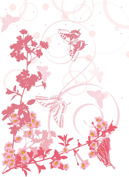 Roze sakura bloemen en cirkels — Stockvector