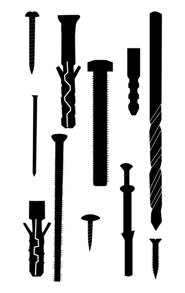 Conjunto de tornillos aislados sobre fondo blanco — Vector de stock