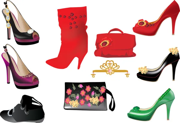 Mujer bolsos y zapatos colección — Vector de stock