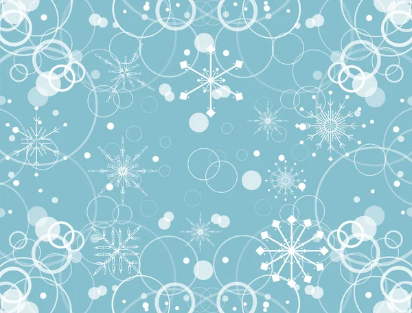青色の雪片および円の背景 — ストックベクタ