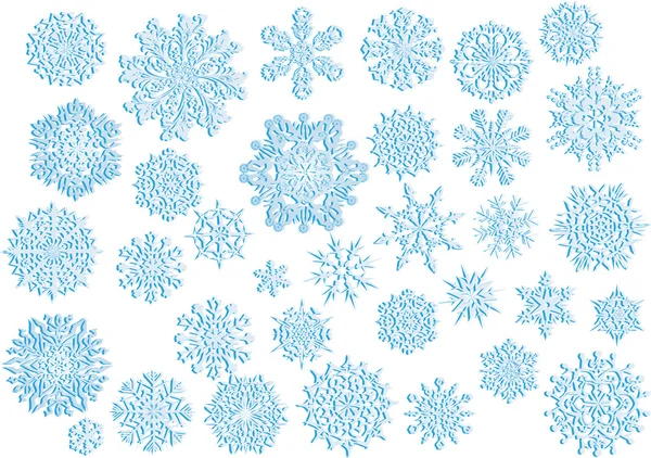 Lage set van lichte blauwe sneeuwvlokken — Stockvector