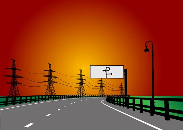 Empty highway to red sunset — Stock Vector