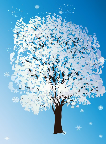 Árbol único en la ilustración de nieve — Vector de stock