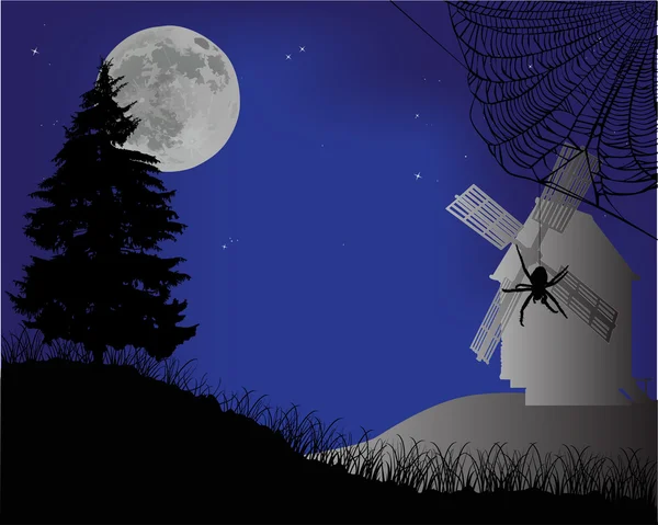 Moulin à vent et spiser la nuit — Image vectorielle