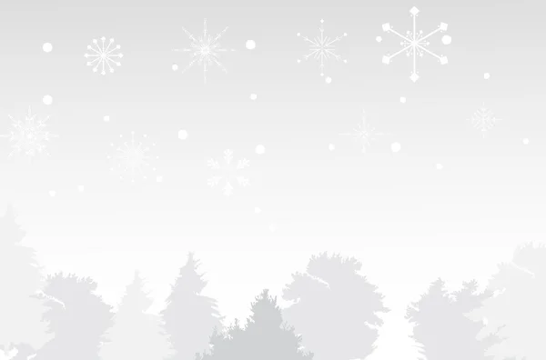 Grauer Hintergrund mit Bäumen unter Schneeflocken — Stockvektor