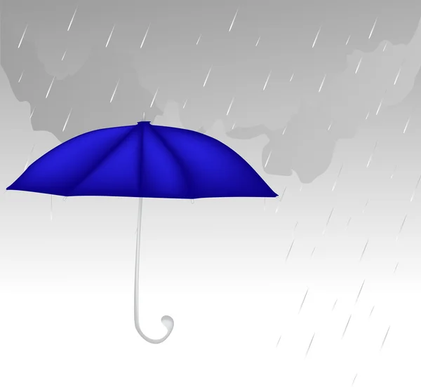 Paraguas azul bajo la lluvia ilustración — Vector de stock