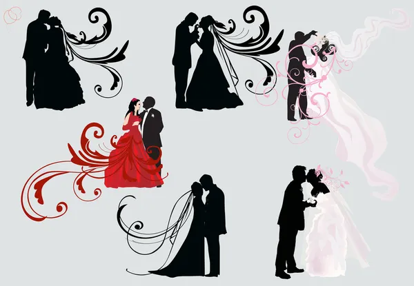 Ensemble de six couples de mariage — Image vectorielle