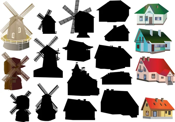 Set of isolated coutry buildings — Stock Vector