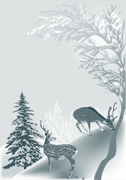 Šedá zimní obrázek s dvěma jelenů — Stockový vektor
