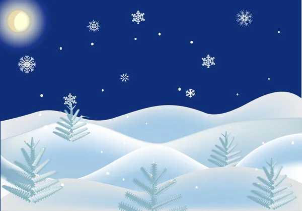 Abeti invernali e fiocchi di neve — Vettoriale Stock