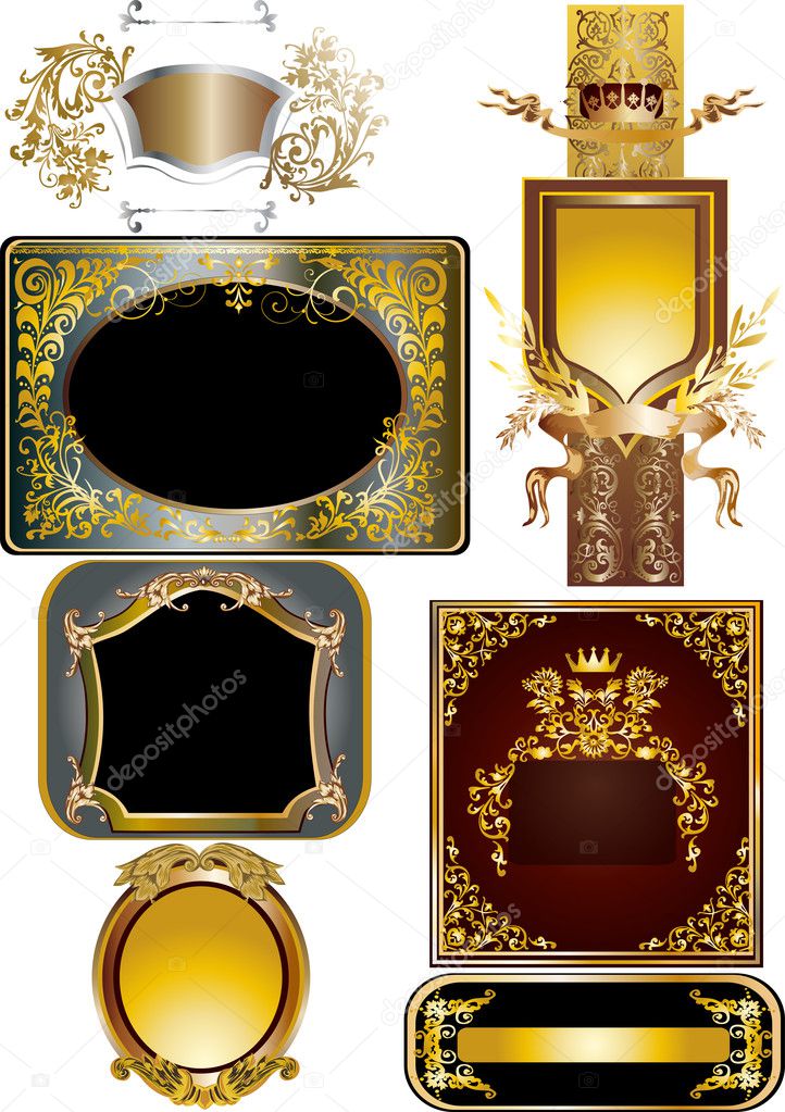 decorated golden frames on white