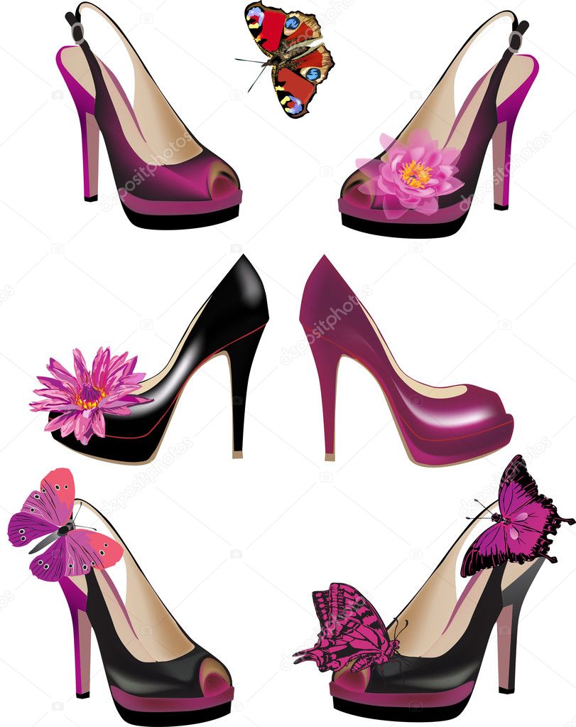 set of shoes with flowers and butterflies