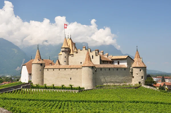 Chateau d'aigle, İsviçre地中海サラダ、大きな黒オリーブ、羊のチーズ — Stok fotoğraf