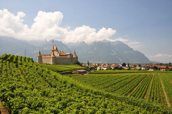 Chateau d 'aigle inmitten von Weinbergen. Schweiz — Stockfoto