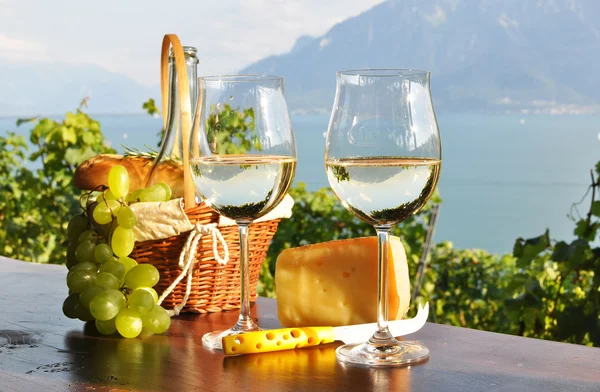 Κρασί και σταφύλια κατά τη λίμνη της Γενεύης. περιοχή του Lavaux, Ελβετία — Φωτογραφία Αρχείου