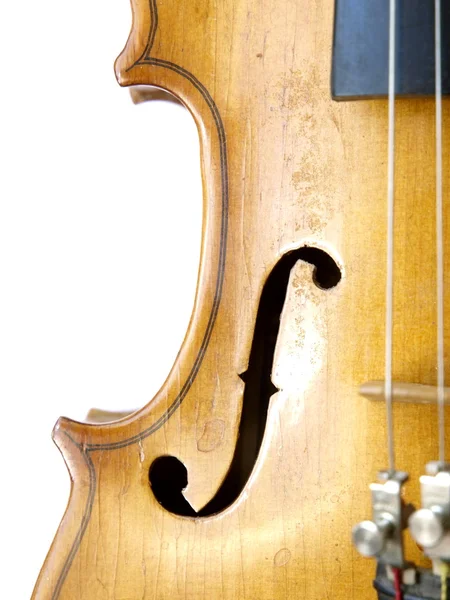 Primer plano de un violonchelo clásico aislado sobre fondo blanco — Foto de Stock