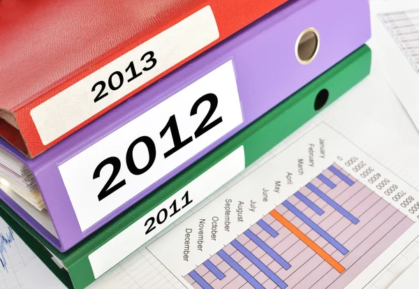 2011, 2012, 2013, folders on a financial report — Stock Photo, Image