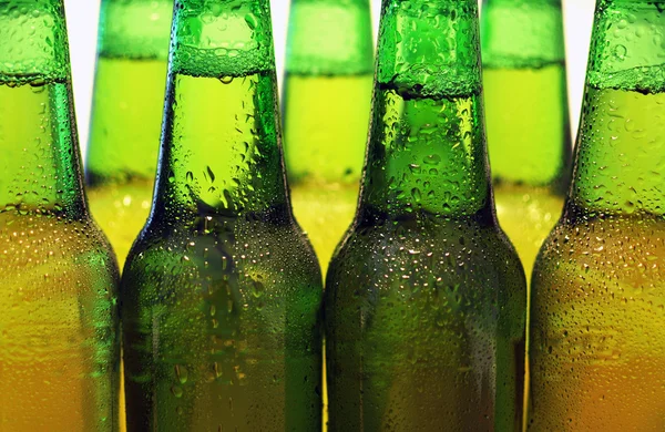 Rad med ölflaskor — Stockfoto