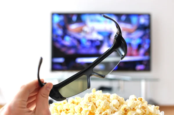 Óculos 3D contra TV-set — Fotografia de Stock