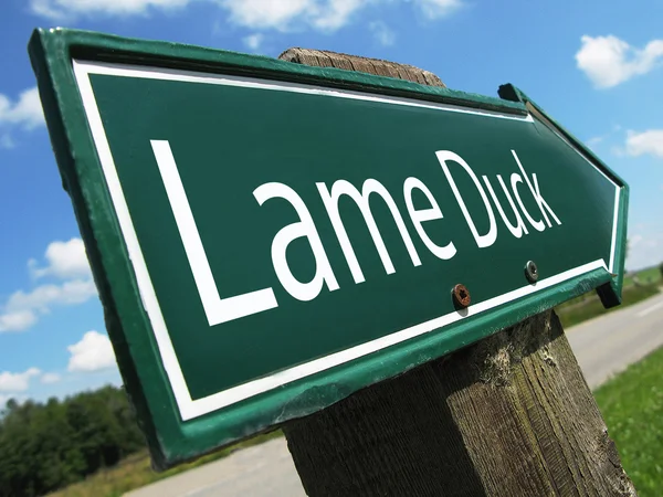 stock image Lame Duck road sign