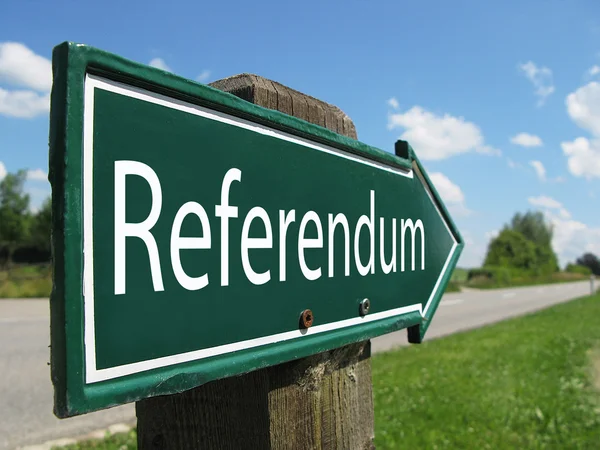 stock image Referendum arrow signpost along a rural road