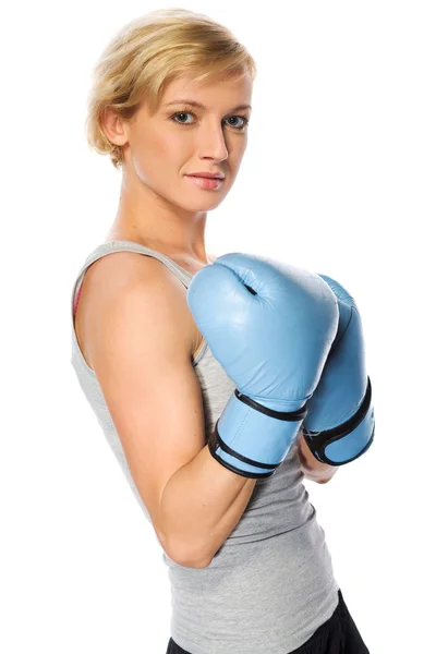 戴着拳击手套的女人 — 图库照片