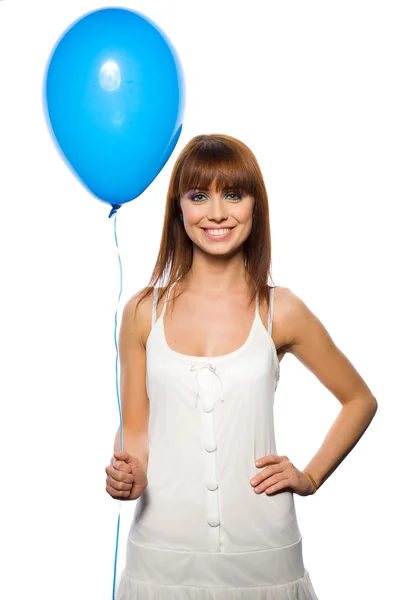 Χαμογελαστή γυναίκα με μπαλόνι — Φωτογραφία Αρχείου