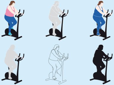 Woman working out on exercise bike clipart