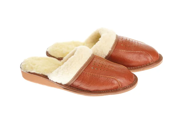 Pantofole marroni isolate su sfondo bianco . — Foto Stock