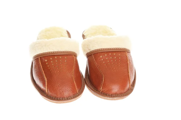 Brown slippers isolated on a white background. — Stock Photo, Image