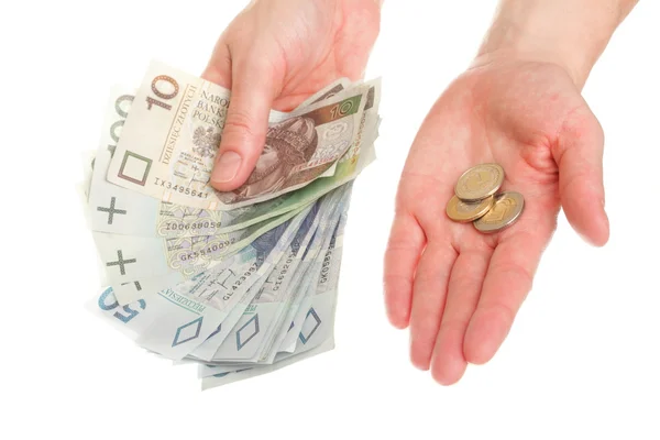 Polnisches Geld isoliert in der Hand — Stockfoto
