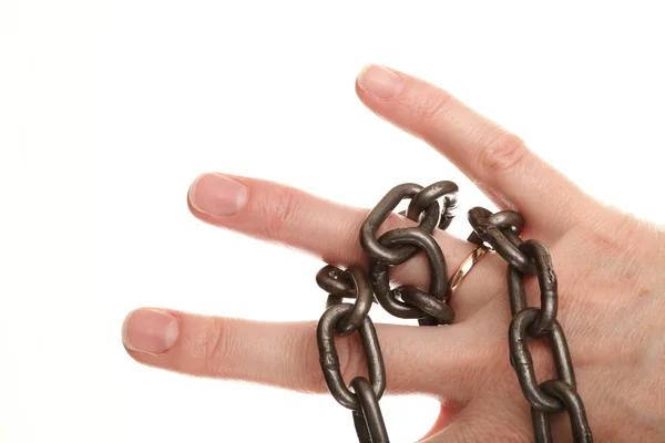 Chain on hand and wedding Ring — Stock Photo, Image