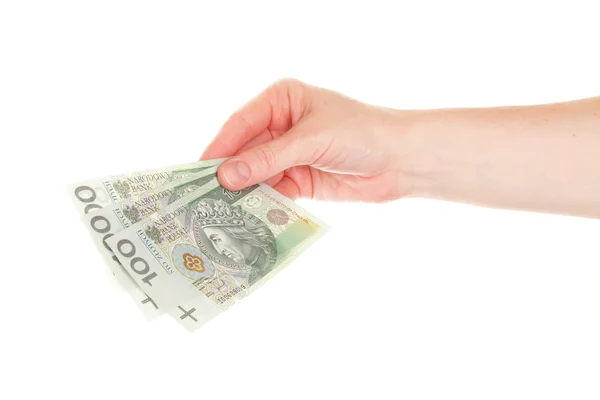 Polnisches Geld isoliert in der Hand — Stockfoto