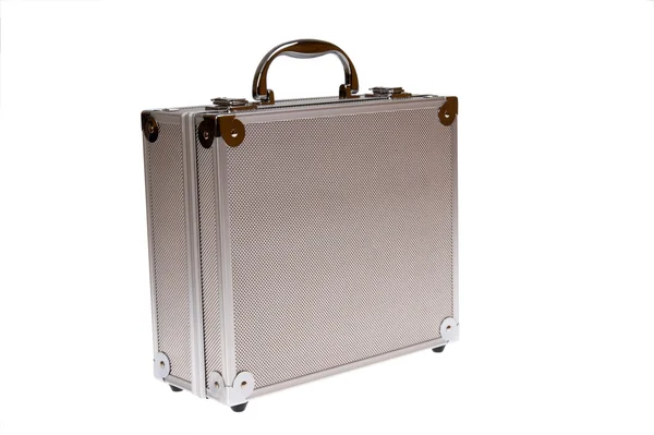 Серебряный чемодан — стоковое фото