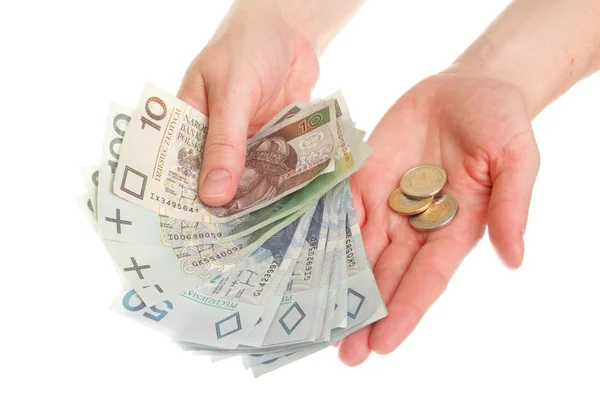 Polish money isolated in hand — Stock Photo, Image