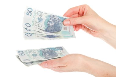 Polish money isolated in hand clipart