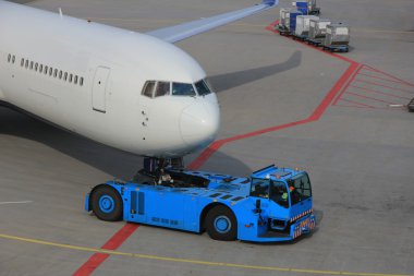 Plane pushed back from the gate clipart