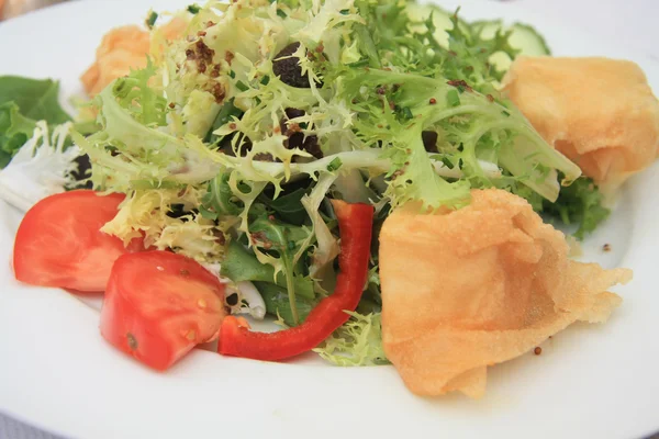 Ensalada con queso de cabra frito y tomate — Foto de Stock