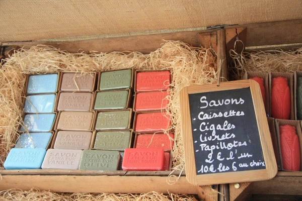 Bars of soap on a french market — Stock Photo, Image