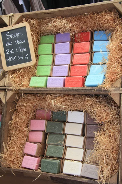 Bars of soap on a French market — Stock Photo, Image