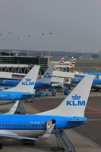 3 月、24 アムステルダム ・ スキポール空港飛行機はゲートのプラットフォームです。 — ストック写真
