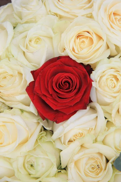 Rote und weiße Rosen Brautarrangement — Stockfoto