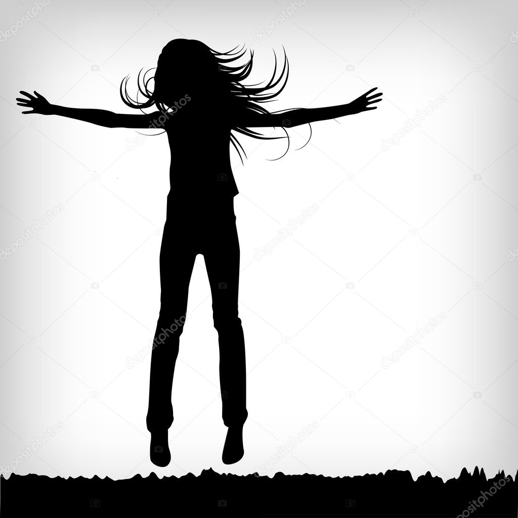 Abstract silhouette girl which jump background