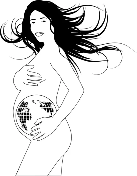 stock image The illustration pregnency women with world